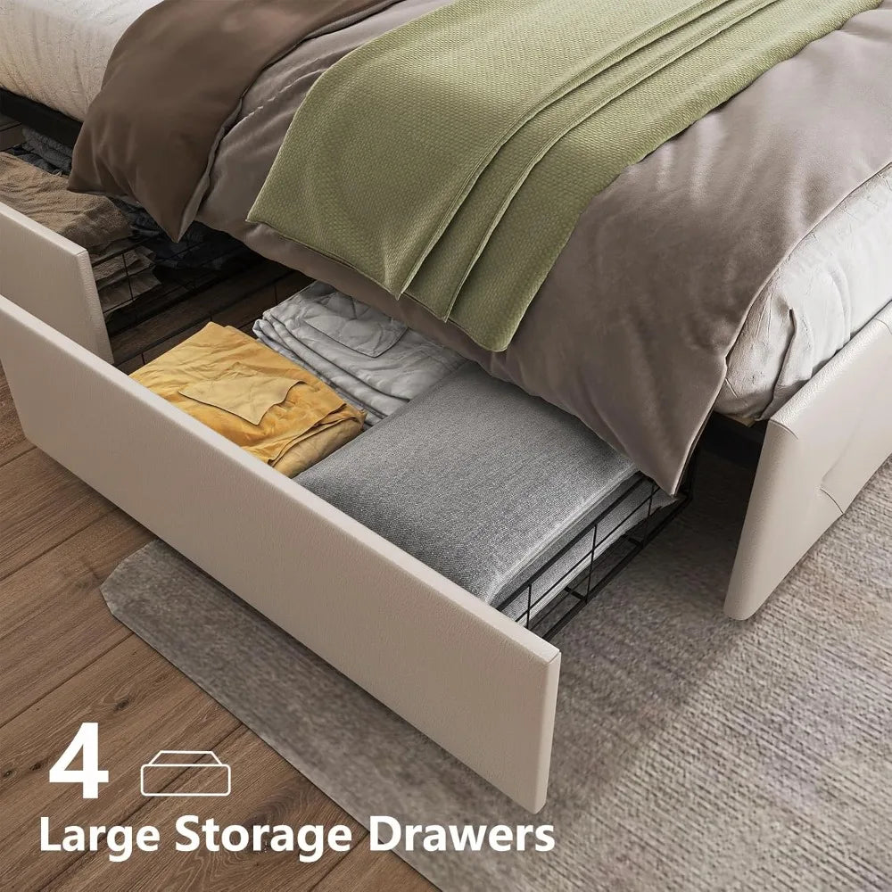 Bed Frame With Drawers LED Light USB Charge Station