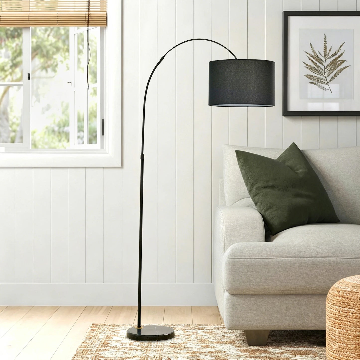 Mid Century Floor Lamp With Fabric Shade Arc Adjustable Height