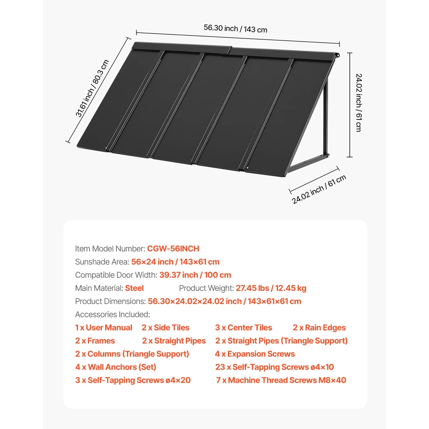 Fixed Metal Awning Triangle Canopy for Doors Windows Balcony