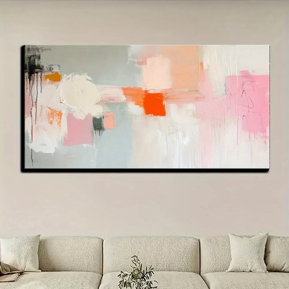 Canvas Wall Art Abstract Painting In Pine Wood Frame For Interior Decor