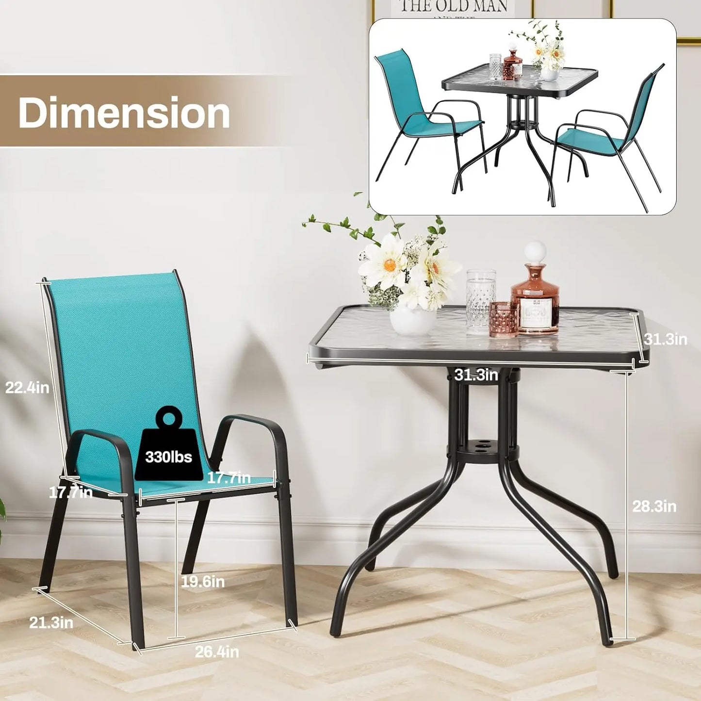 All Weather Patio Dining Set With 4 Stackable Textilene Chairs