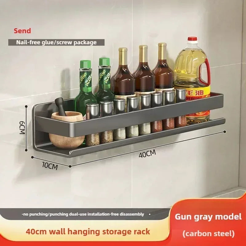 Multifunctional Item Shelf Hooks Metal Wall-Mounted Spice Rack Condiment Storage Organizer Rack Organizer Kitchen Accessories