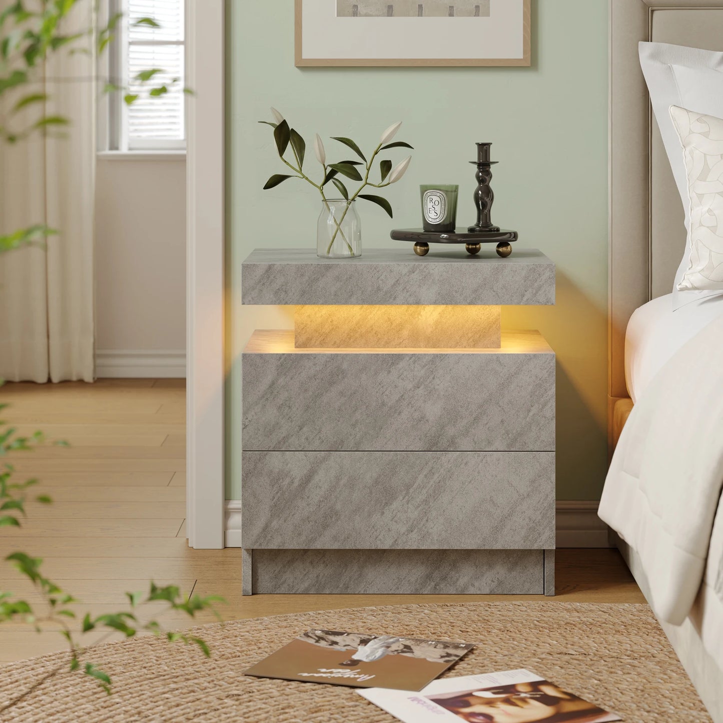 Cubehom LED Nightstand With Two Drawers And RGB Lighting