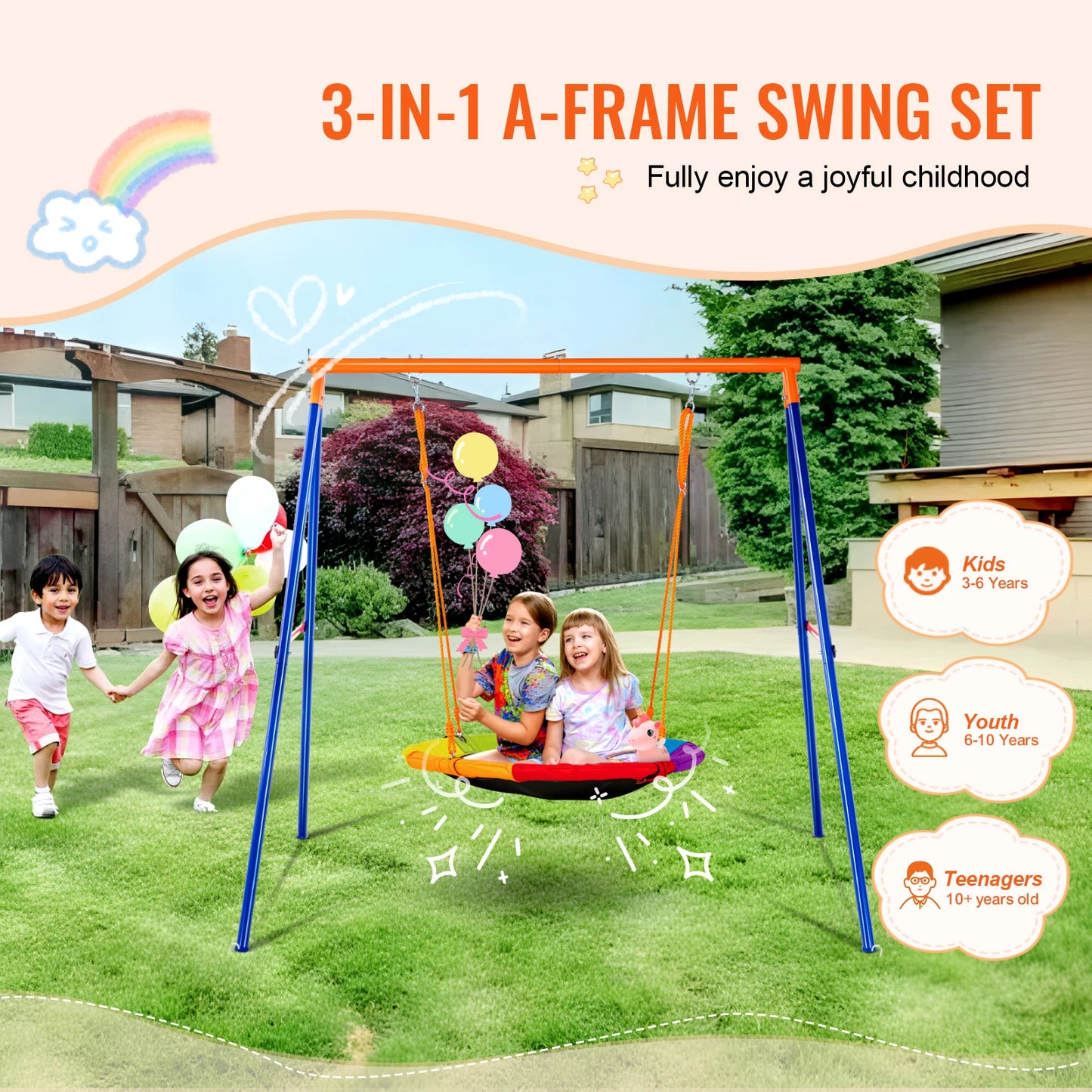 SucceBuy Swing Set 600 Lb Capacity With Saucer And Belt Seats