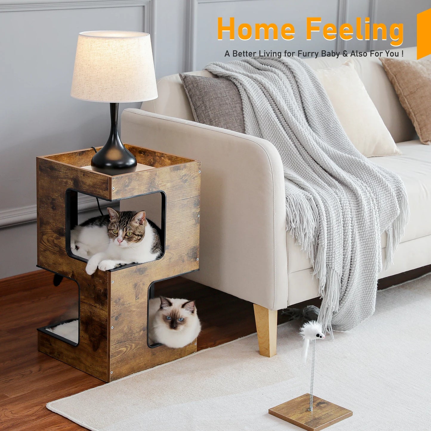 PAWZ Road Wood Cat Condo With Removable Mats And Scratching Pad