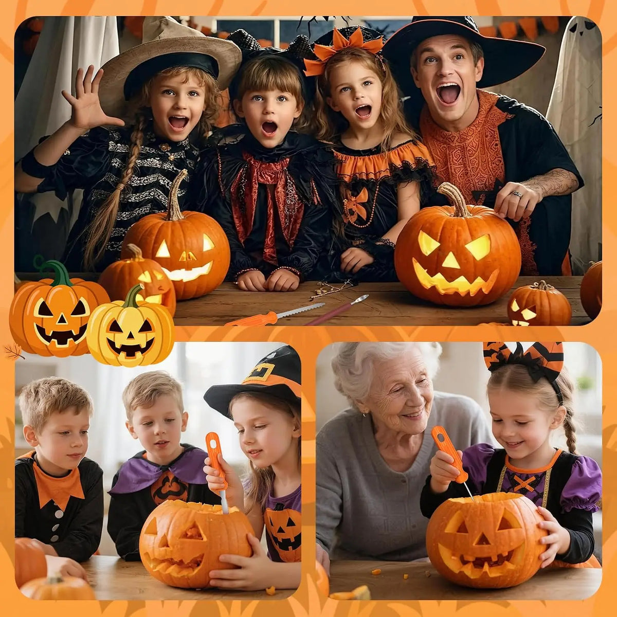 Halloween Pumpkin Carving Kit with Stencils and Family Decorating Tools