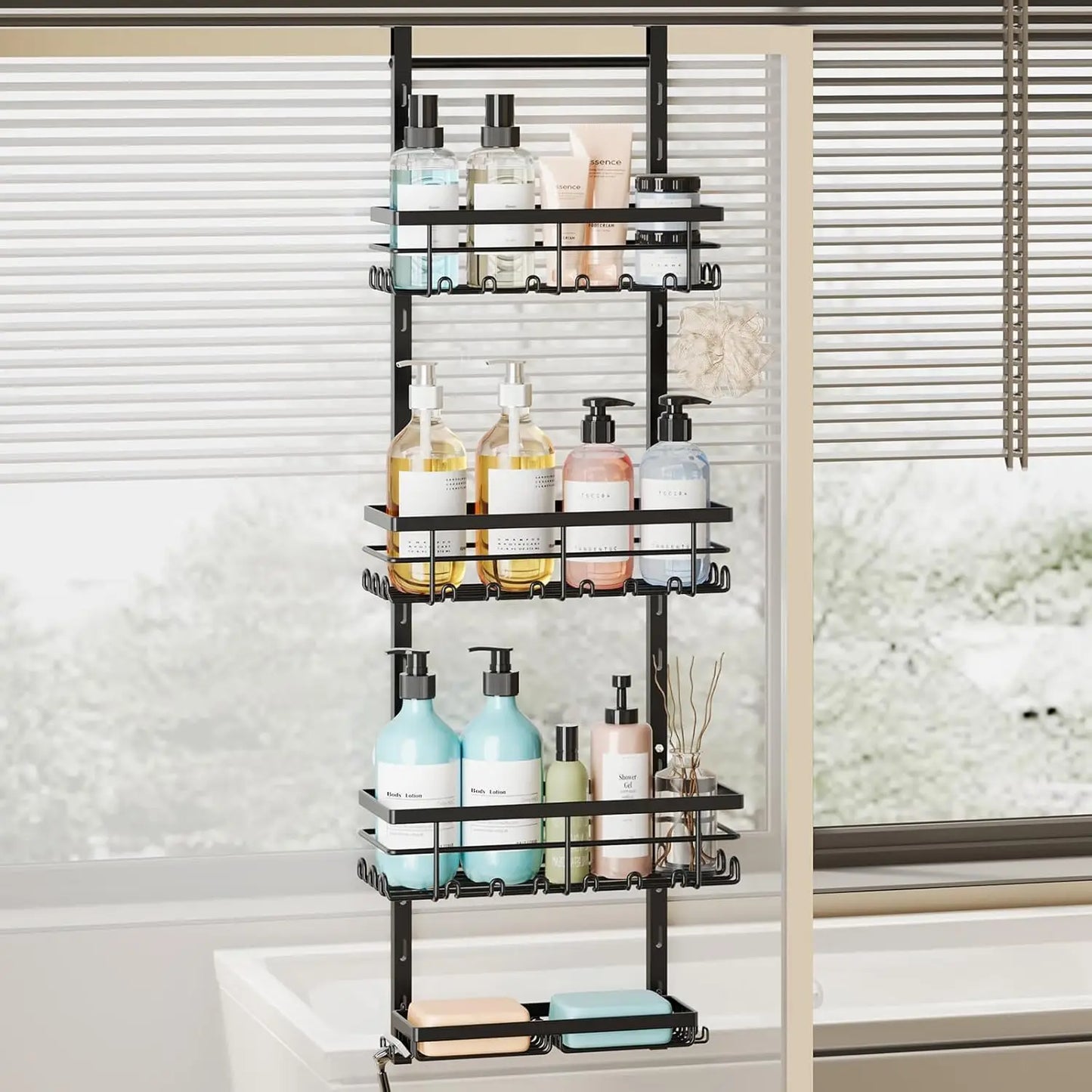 Over Door Shower Caddy With Adjustable Shelves Rustproof Aluminum