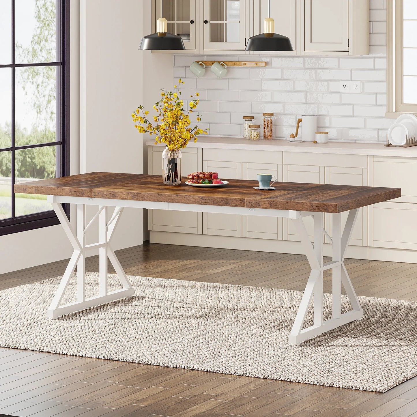 Tribesigns Rustic Wood Dining Table with Heavy Duty Metal Legs