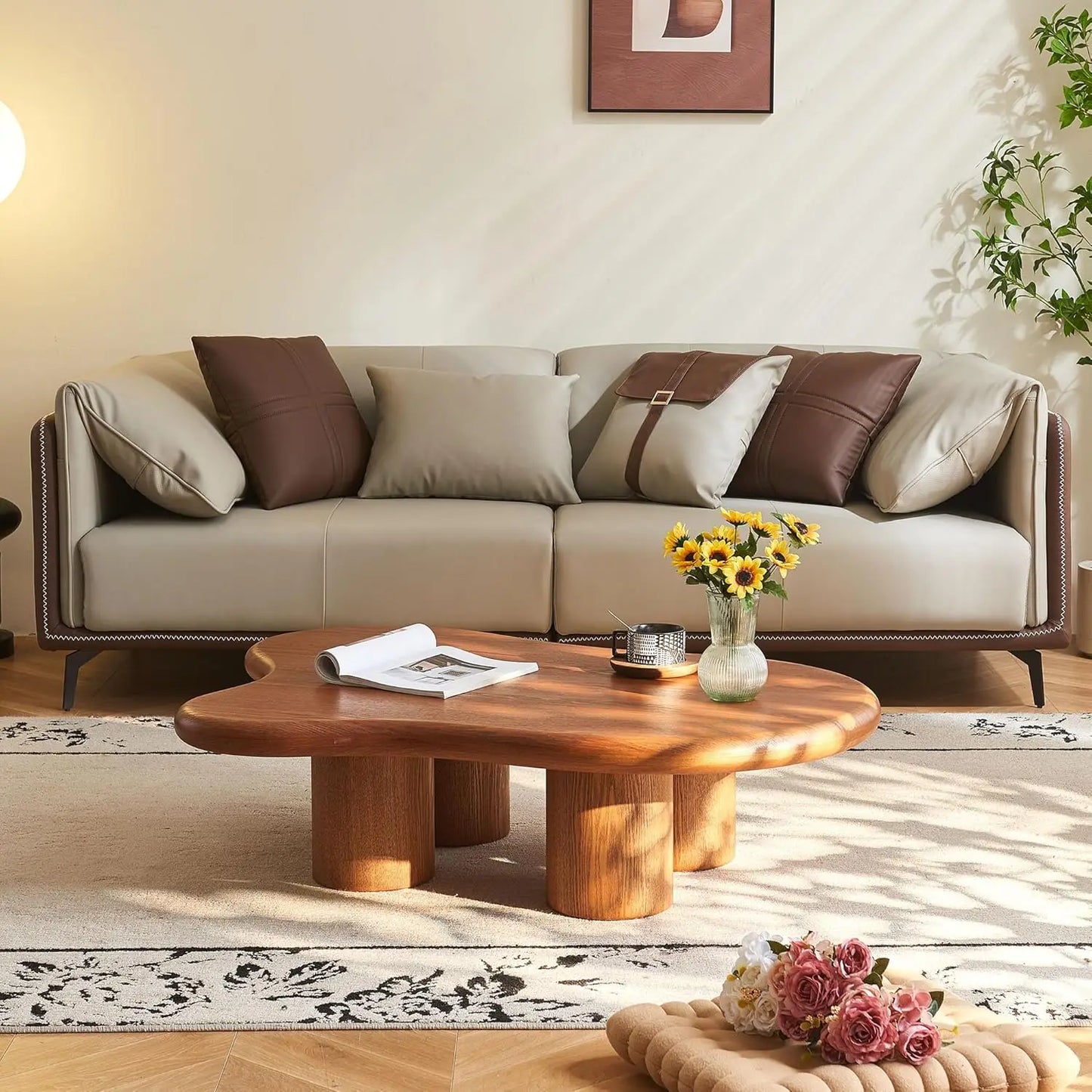 Minimalist Modern Walnut Wood Coffee Table For Living Room
