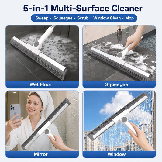 Joybos Multi Surface Rubber Broom And Adjustable Squeegee Set