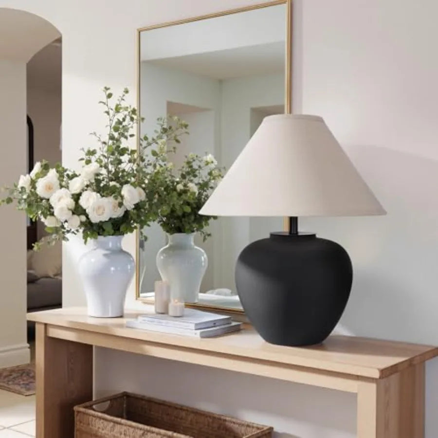 Ceramic Pot Table Lamp With Frosted Shade For Living Room