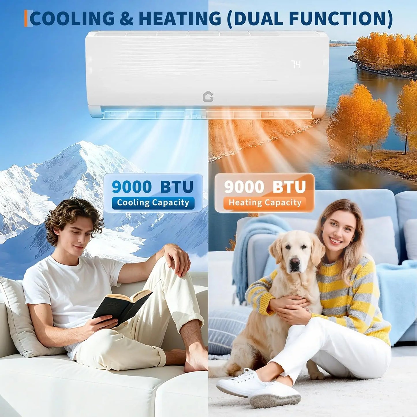 Garvee Smart 6-in-1 Inverter Split Climate Control Balanced System: 9000 BTU Cool Up to 450 Sq ft 115V 19 SEER2 6-in-1 Ductless Heat Pump Installation Kit Outside Framework Companion Component for Home Tool Kit Air Conditione