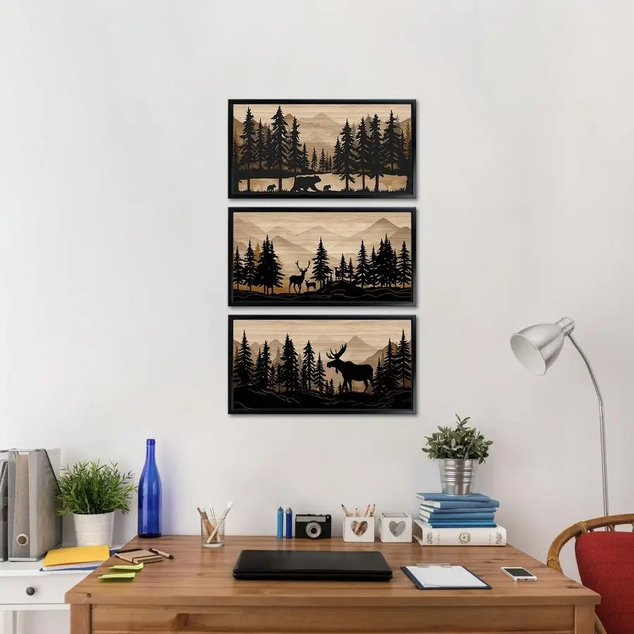Bear Moose Deer Wall Art Rustic Cabin Decor Living Room