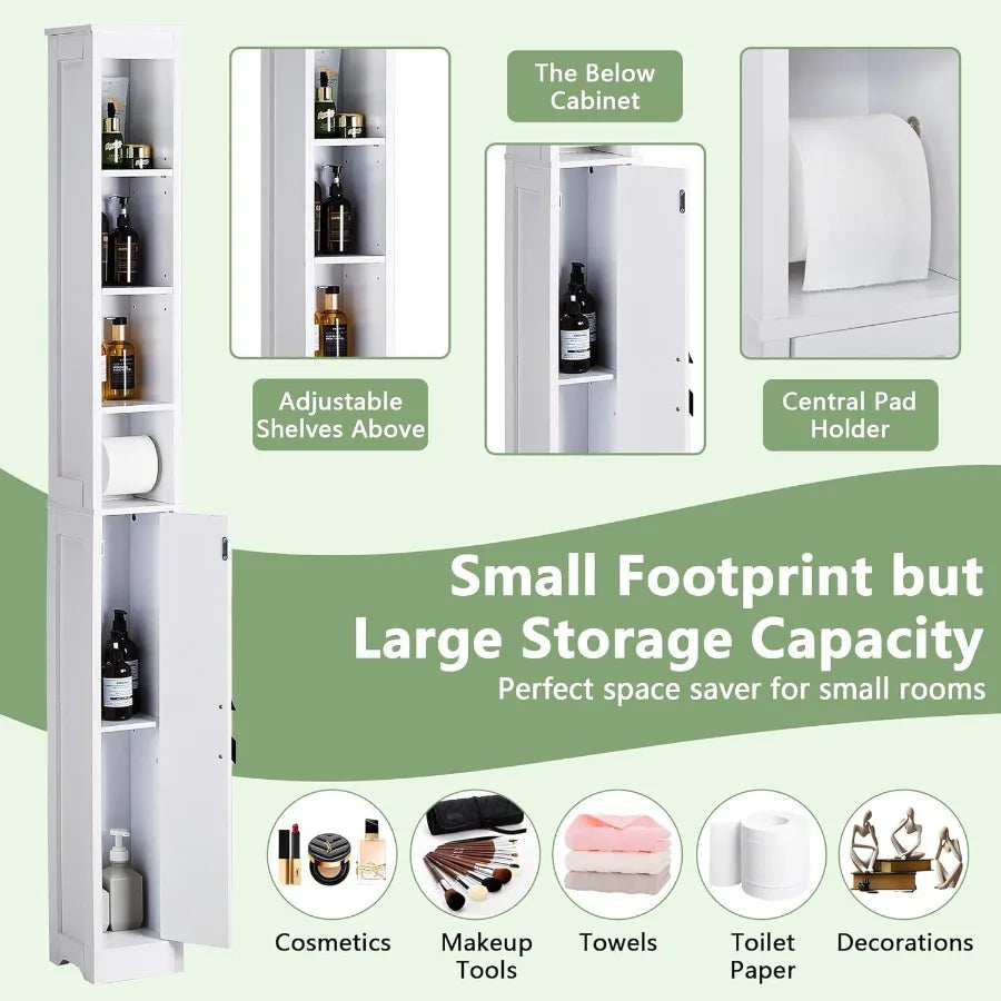 XIUWO Narrow Bathroom Cabinet With Adjustable Shelves