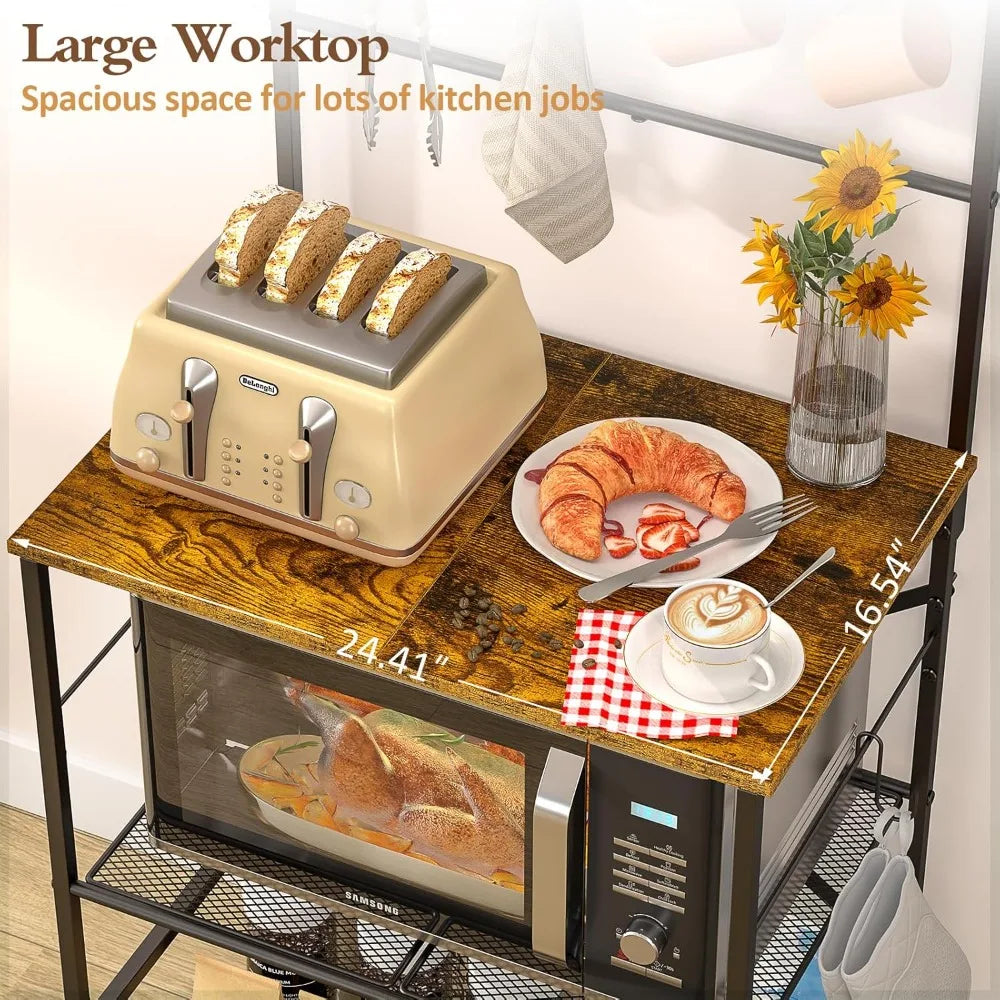 Four Tier Farmhouse Coffee Bar Station With Eight Hooks