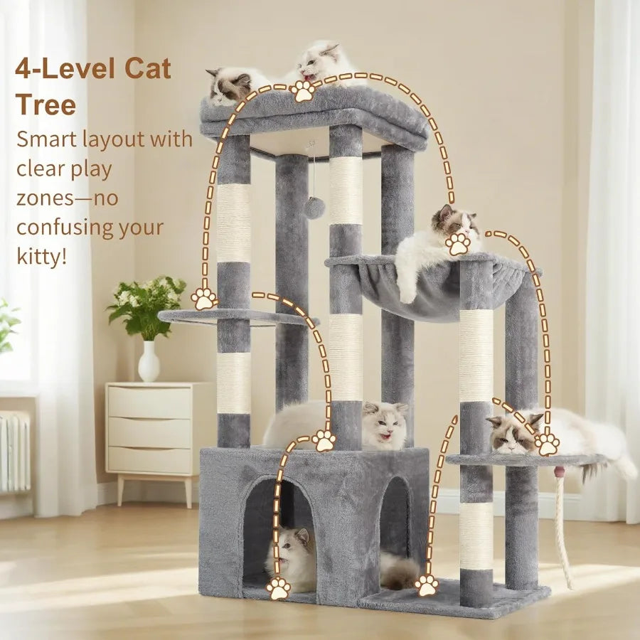 XIUWO Cat Tree For Indoor Cats Tall Multi Level Condo With Sturdy Base
