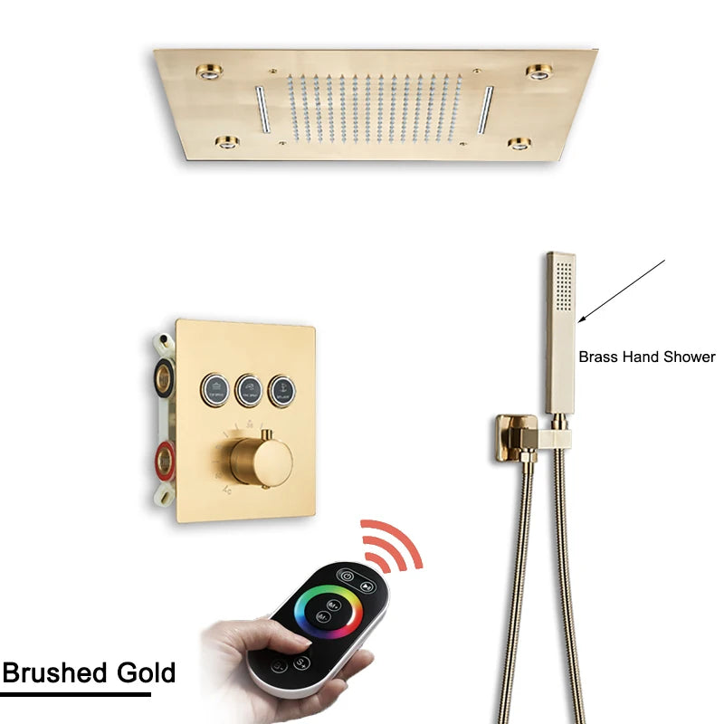 Shinesia Thermostatic Concealed LED Rainfall Shower System With Remote Control