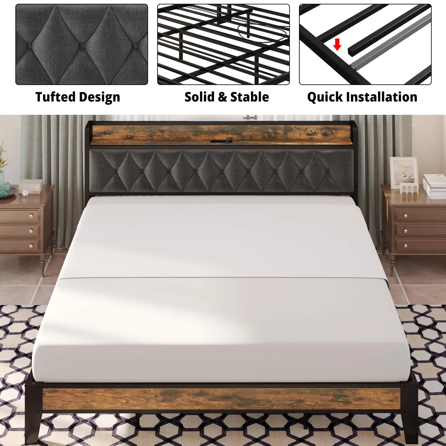 ANCTOR Bed Frames With Storage Headboard And Outlets