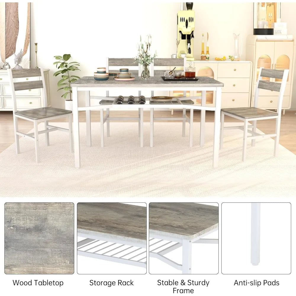 Wood Dining Table Set With Storage Shelf For Small Spaces