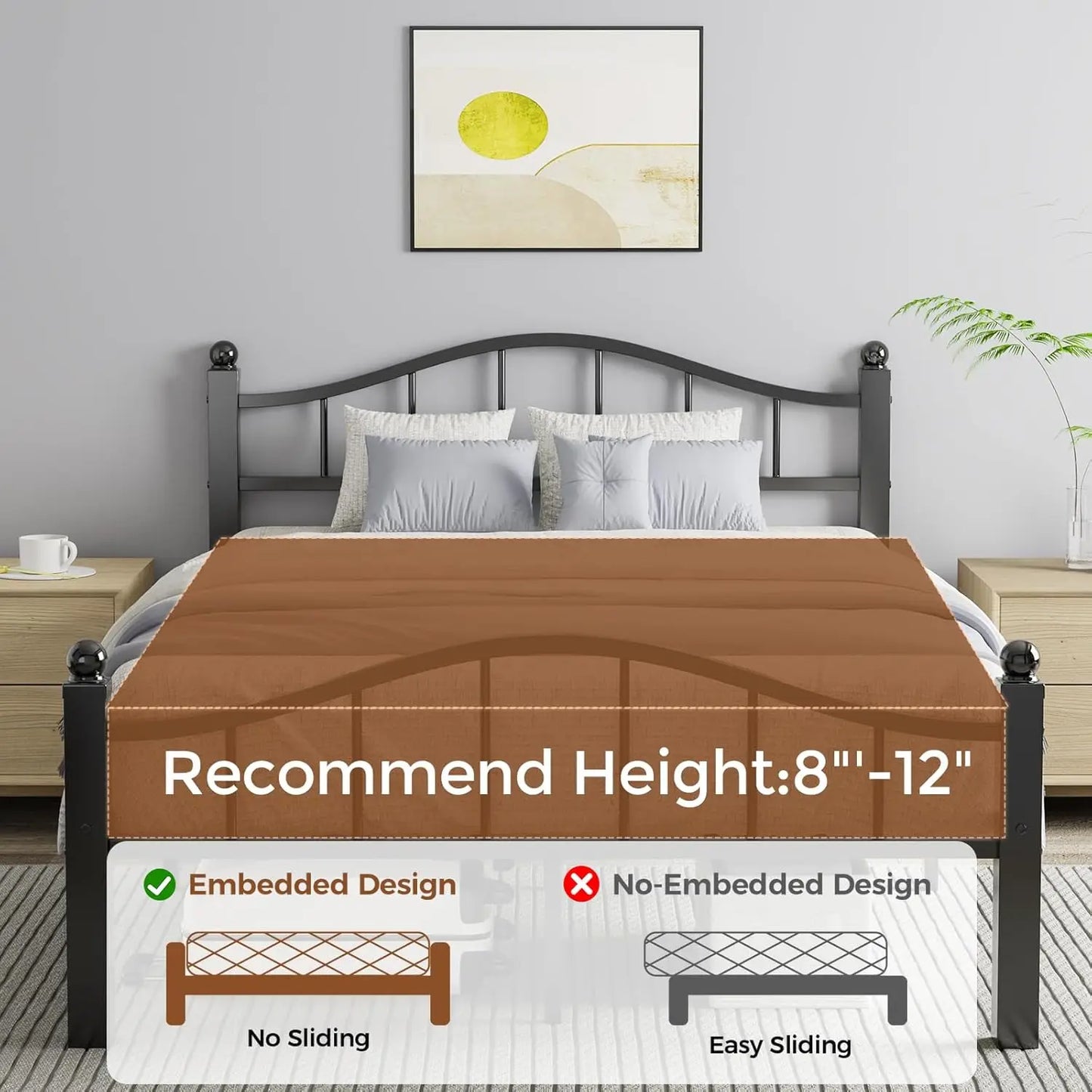 Full Size Metal Bed Frames Headboard Noise Free Underbed Storage Heavy Duty No Box Spring Needed Tool Free Assembly