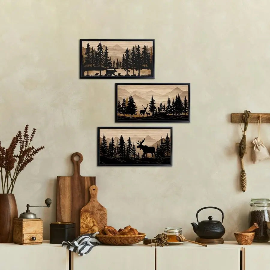Bear Moose Deer Wall Art Rustic Cabin Decor Living Room