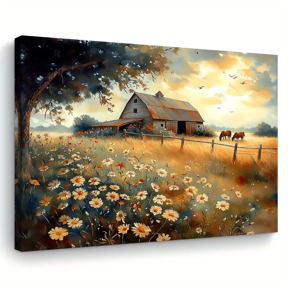 Quiet Farmhouse Landscape Painting for Living Room and Office