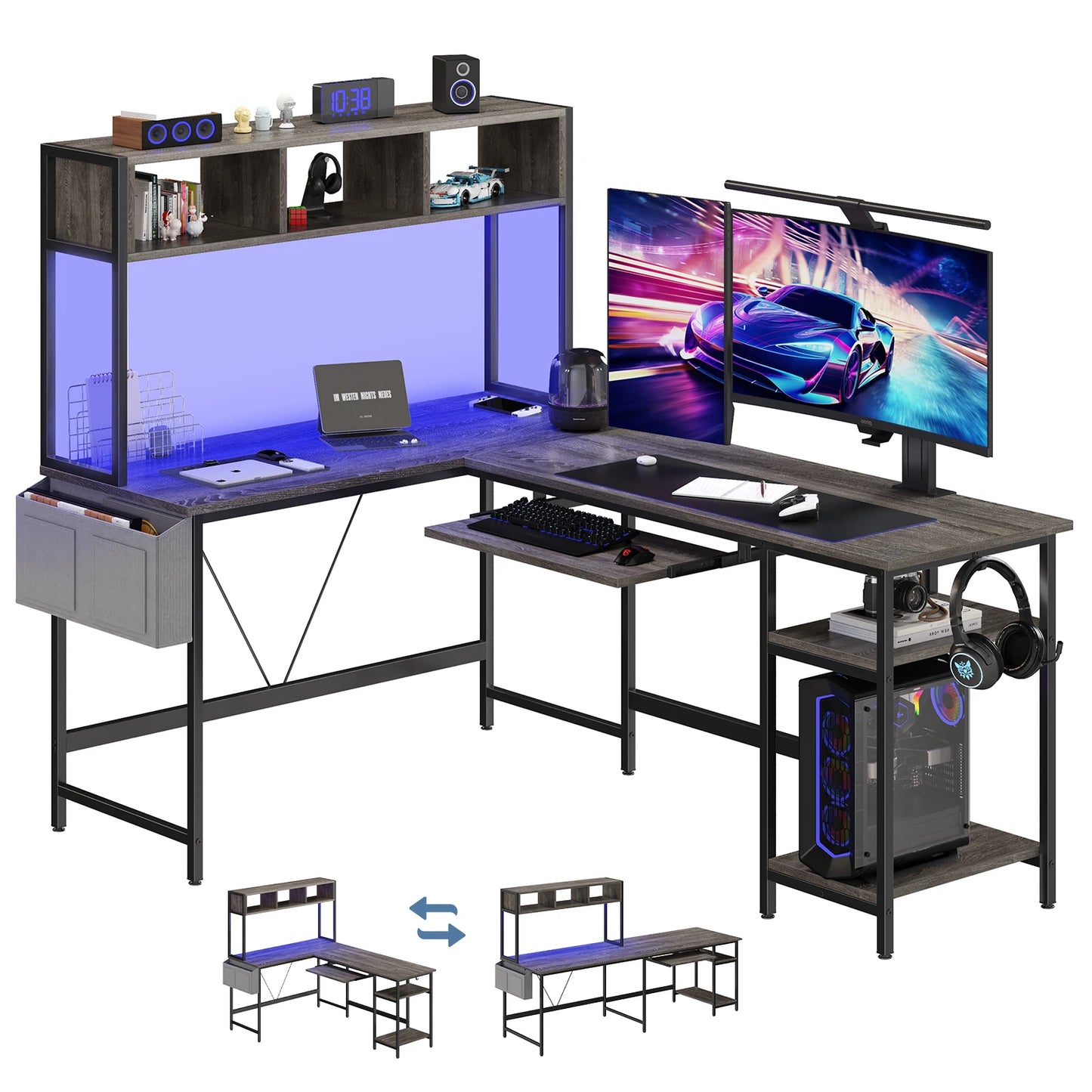 MCQ 67 Inch L Shaped Standing Office Desk With LED Lighting