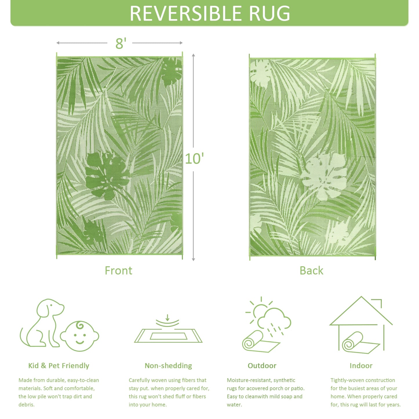 Outdoor Rug Waterproof Recycled Plastic Polypropylene For Patio Deck Camping