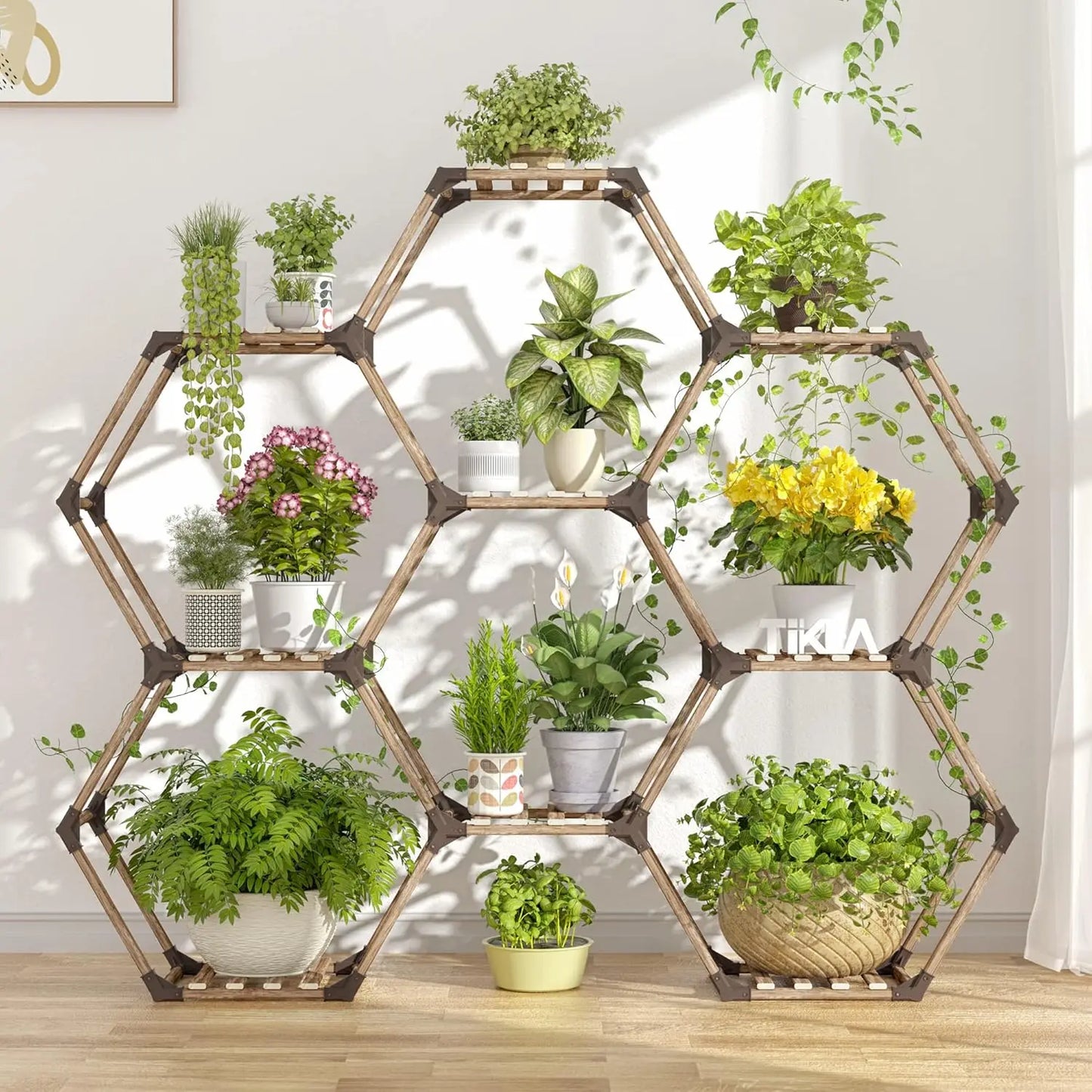 Hexagonal Plant Stand SixTier Wood Shelf For Indoor Outdoor Use