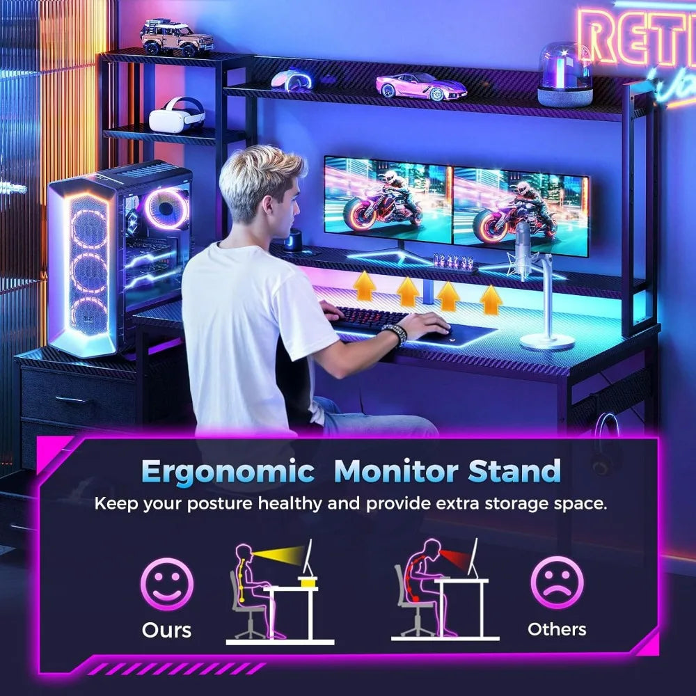 Casaotta 48 Inch Reversible Gaming Desk With Led Light