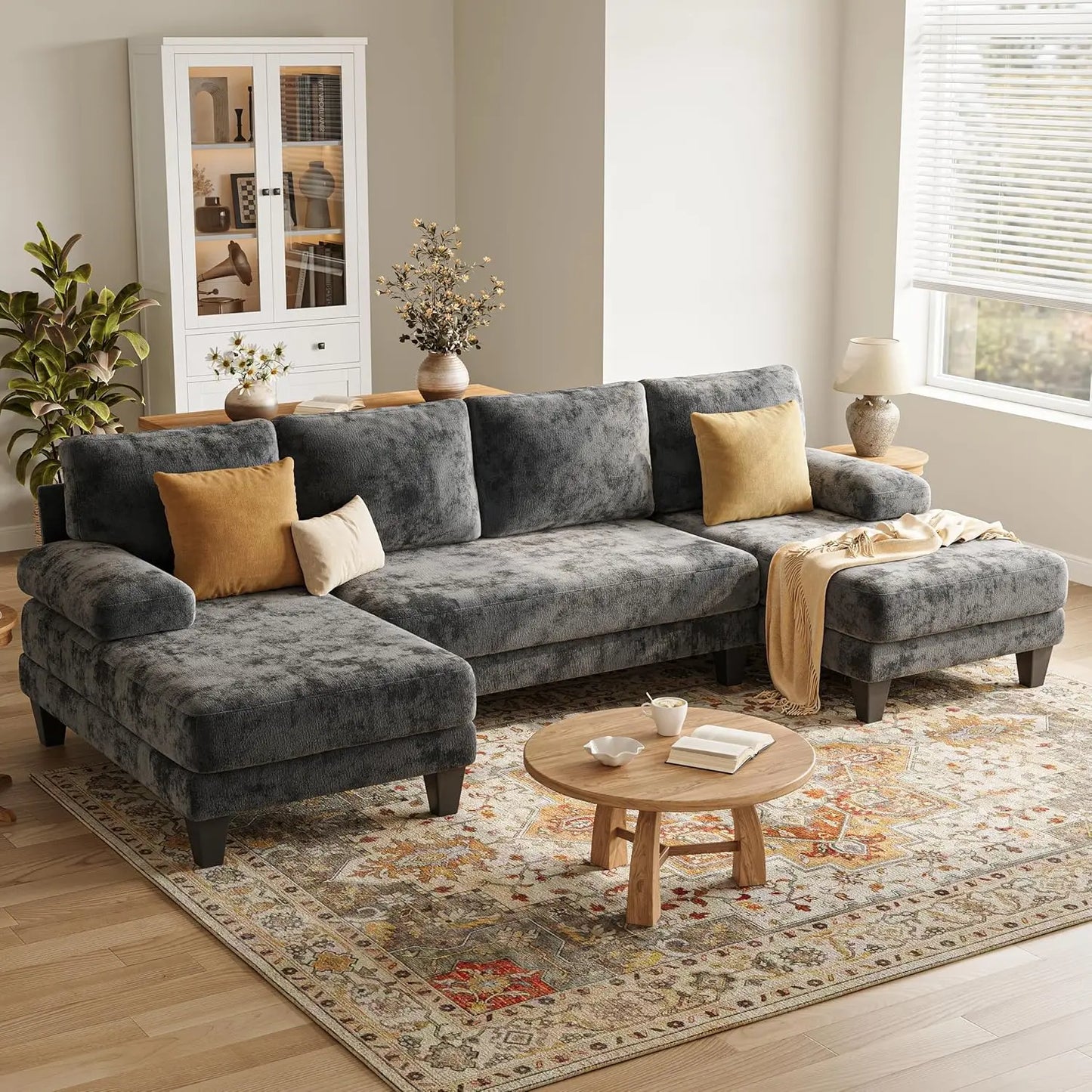 U-Shaped Sectional Sofa For Living Room In Warm Chenille Fabric