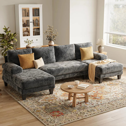 U-Shaped Sectional Sofa For Living Room In Warm Chenille Fabric