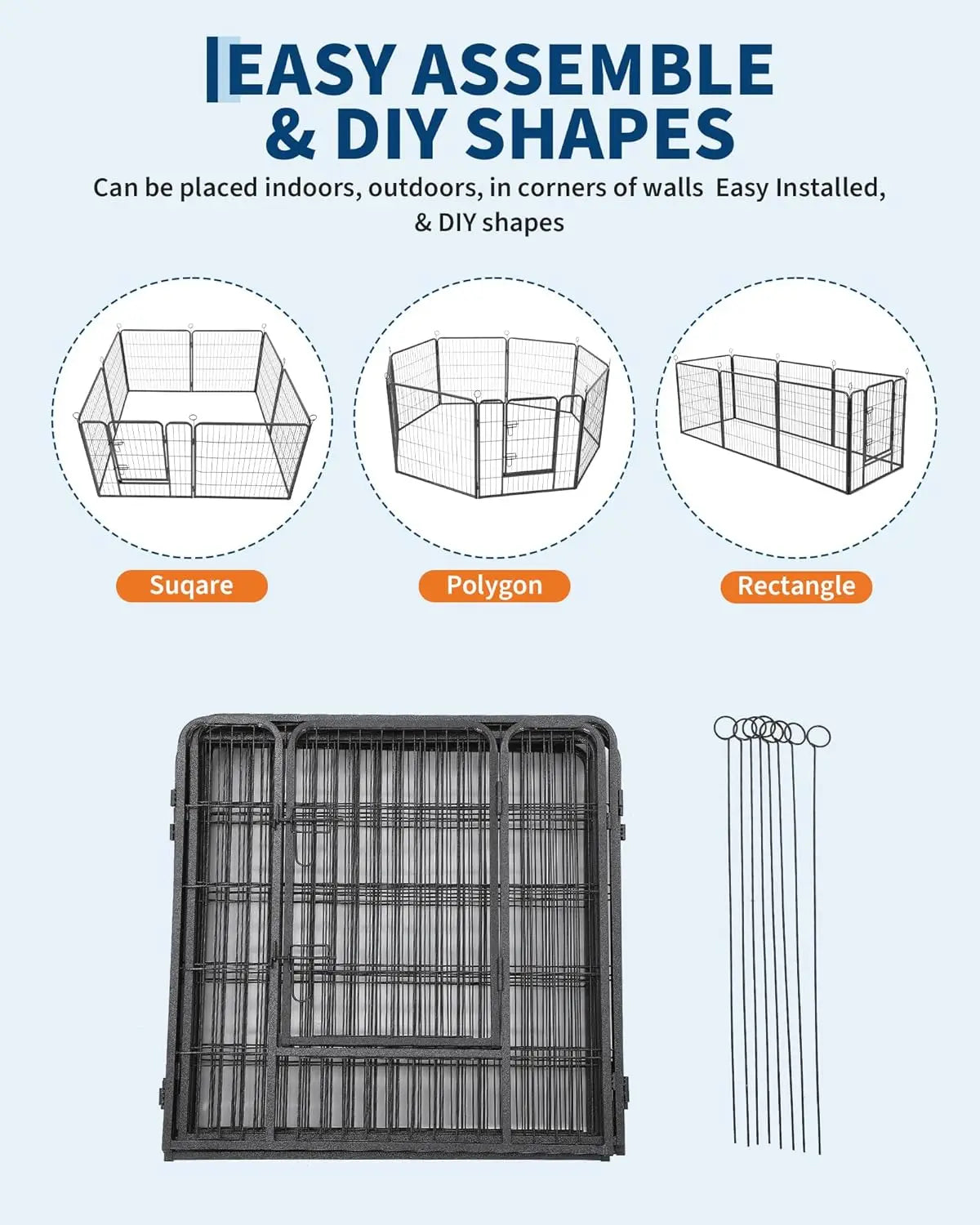 Heavy Duty Metal Dog Playpen With Gate 8 Panels Rust-Resistant