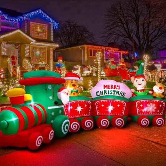 Oloey Outdoor Inflatable Christmas Train Lawn Decoration