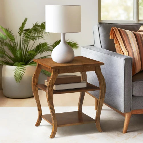 Retro Wooden Side Table With Open Shelves