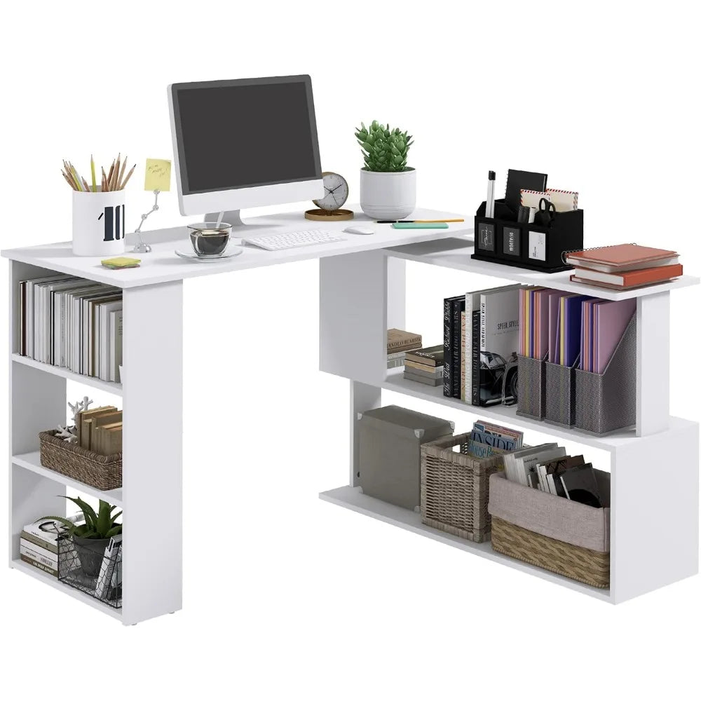 L Shaped Desk With Rotating Stand And Storage