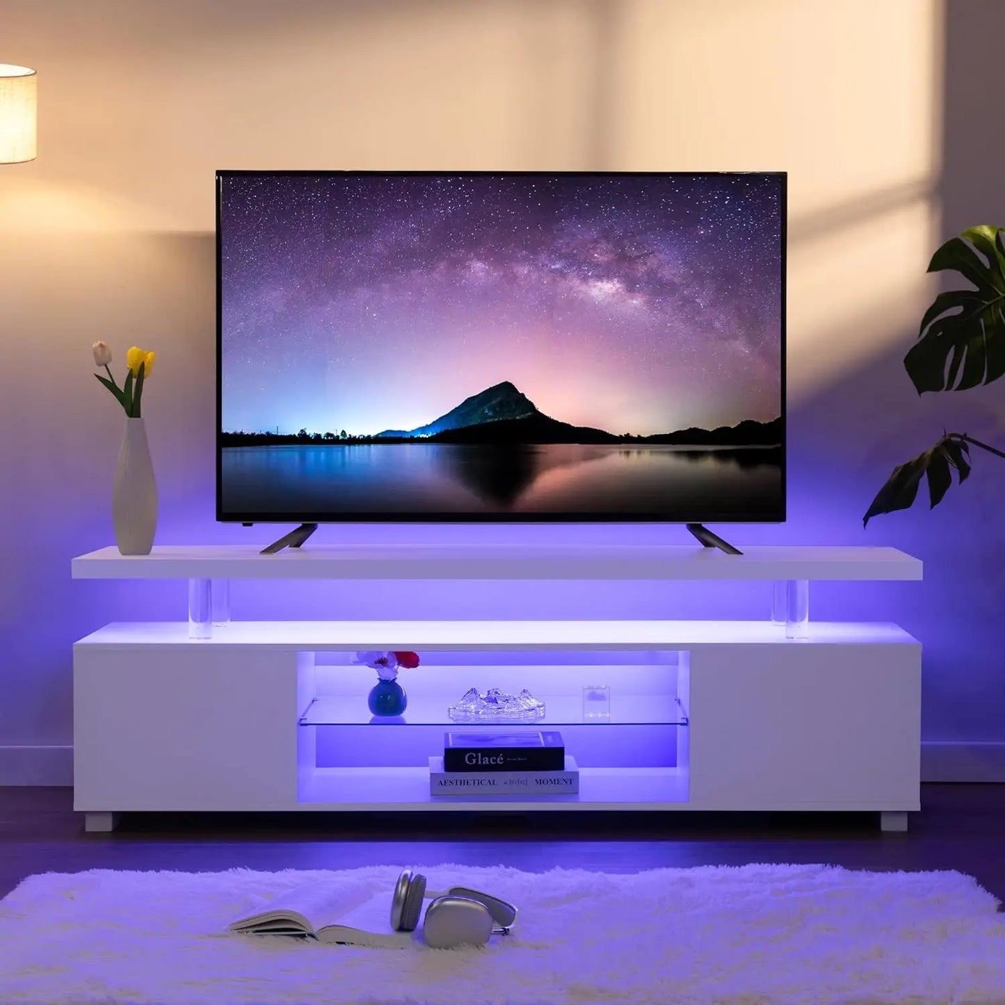 Modern Wooden TV Stand With Storage For Living Room Entertainment