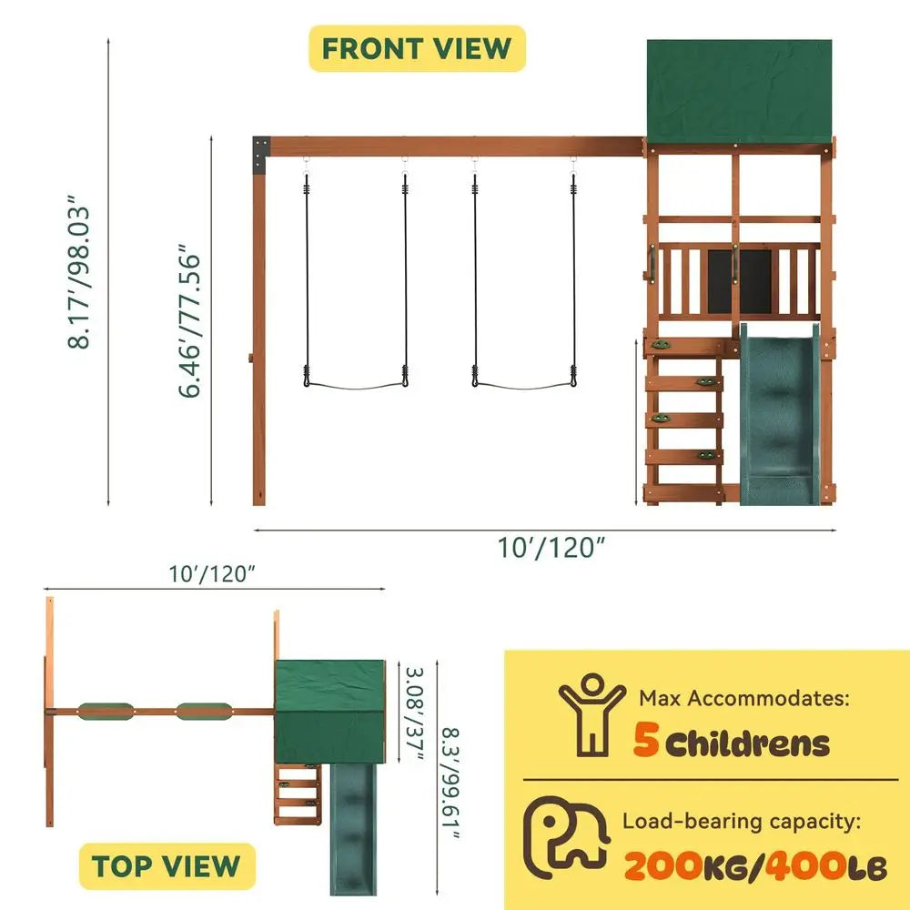 YTYIN Backyard Swing Set With Wave Slide And Rock Wall