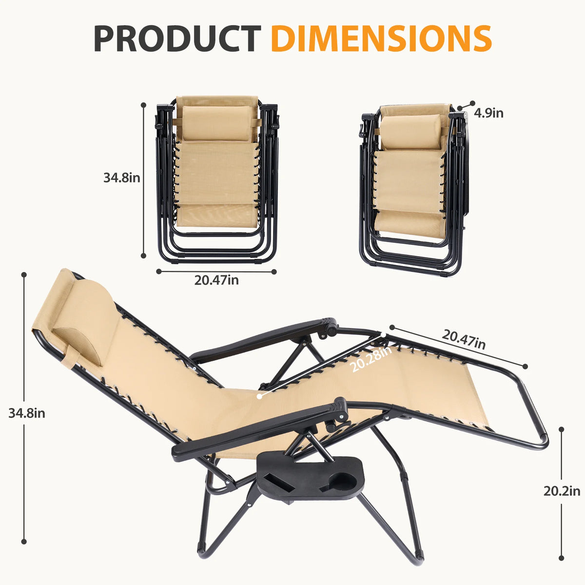 JHK Zero Gravity Recliner Outdoor Folding Lounge Chair Cup Holder