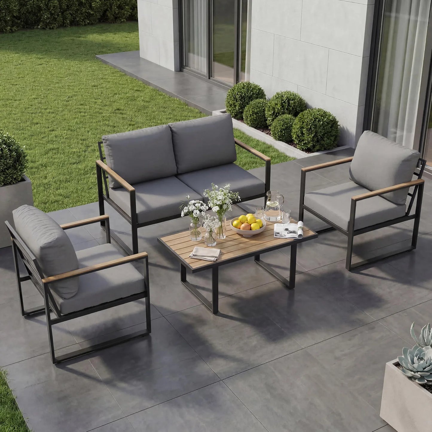 HobbyLane Modern 4-Piece Patio Furniture Set With Outdoor Coffee Table