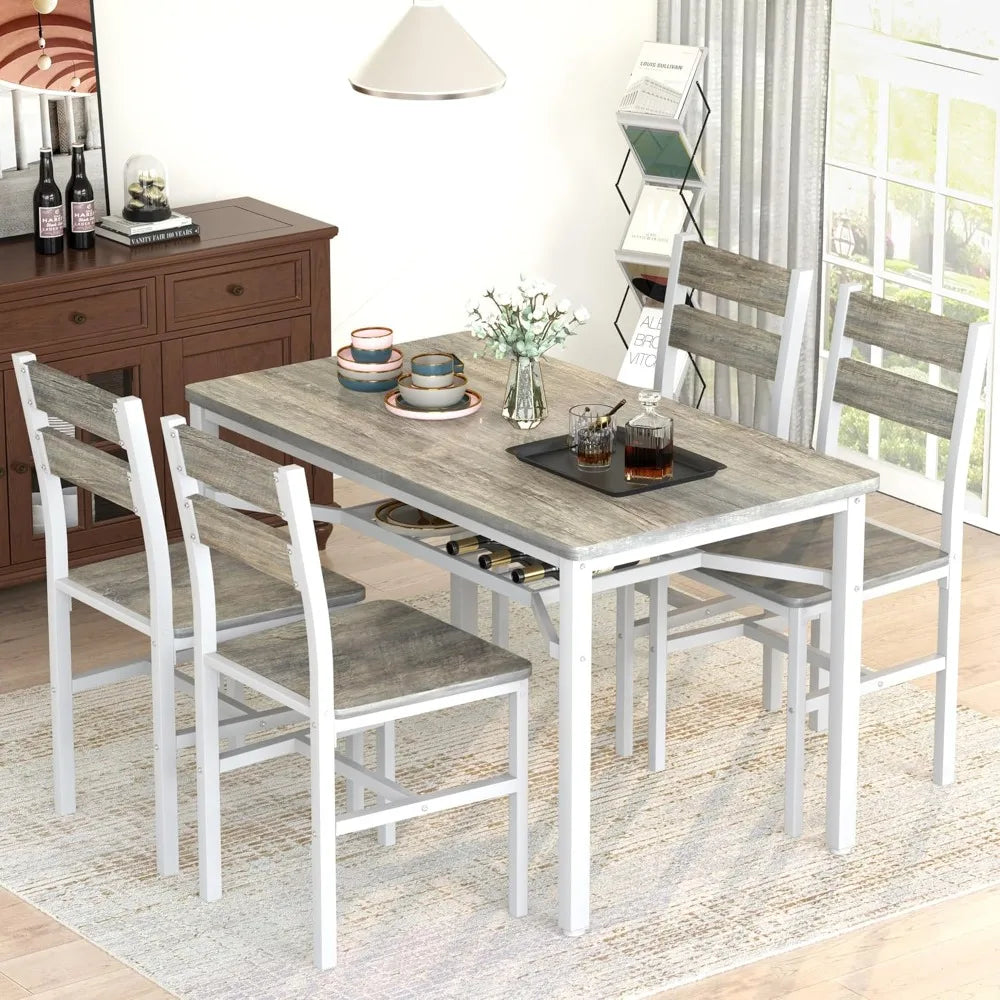 Wood Dining Table Set With Storage Shelf For Small Spaces