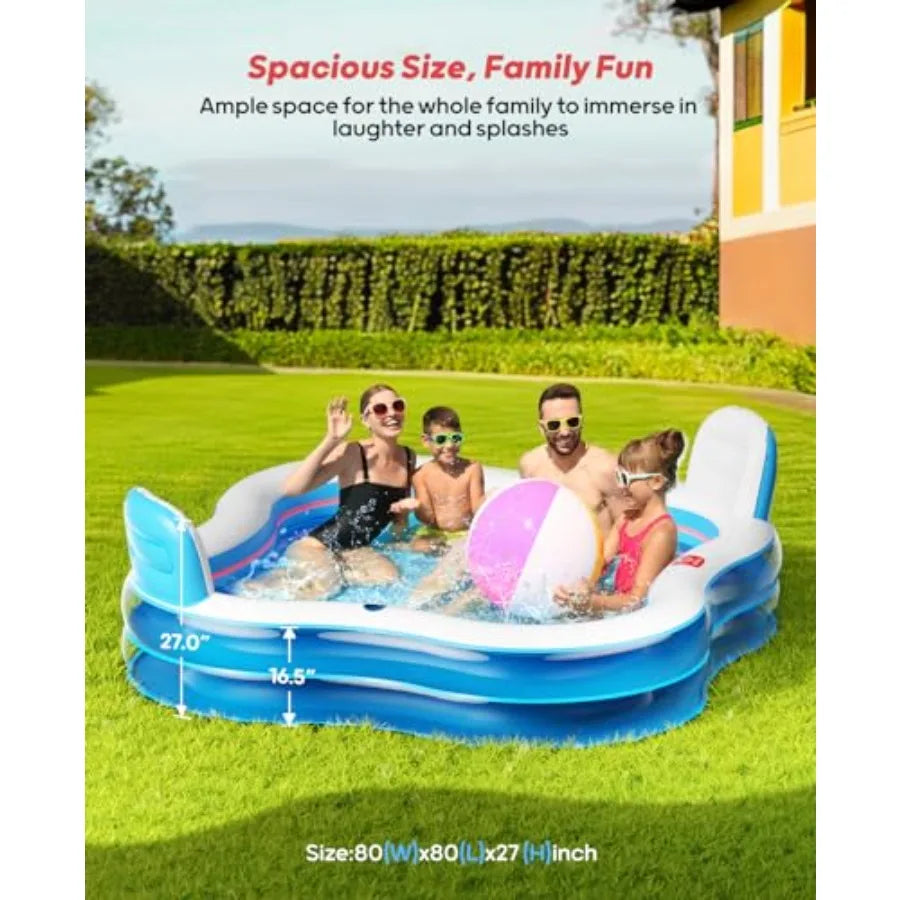 Inflatable Family Pool With Two Seats And Backrests