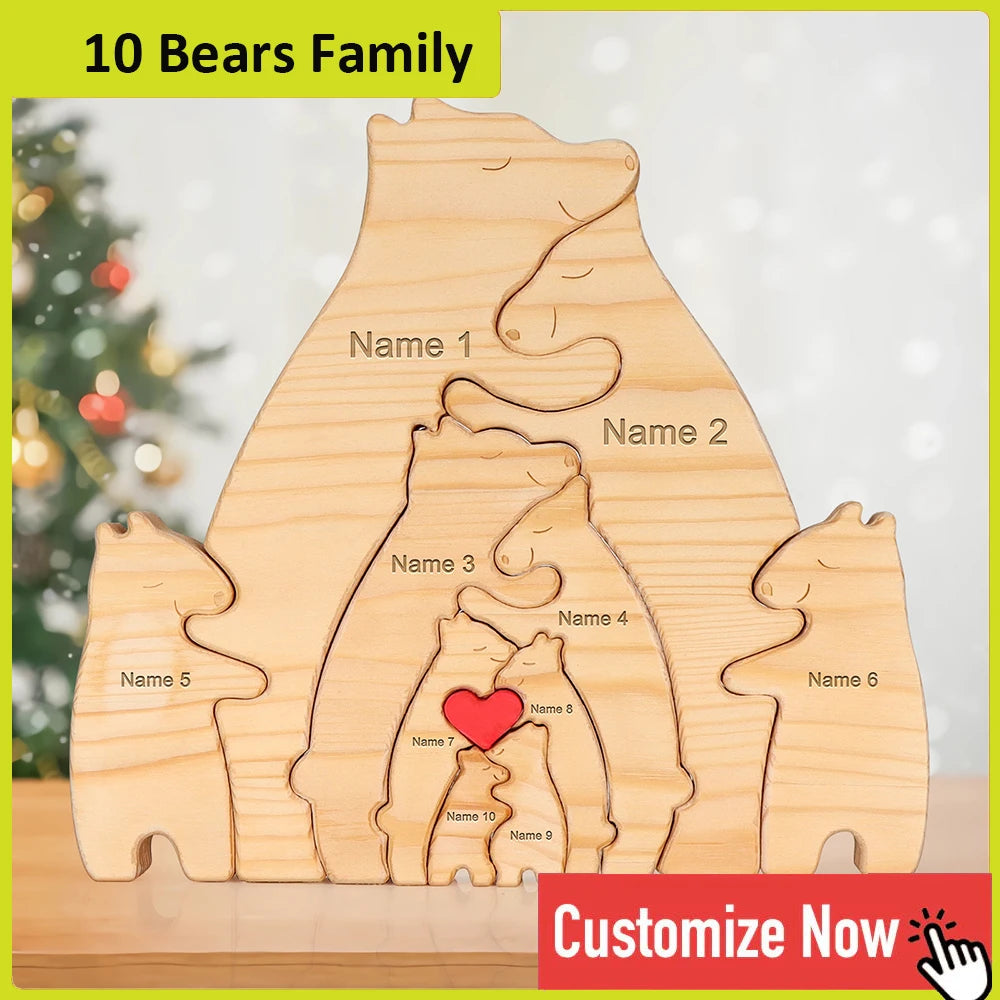 Bear Family Name Puzzle With Free Engraving For Home Desk