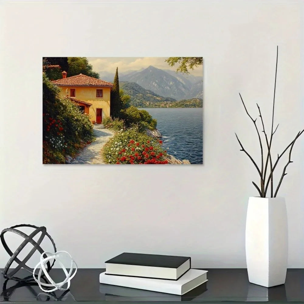 Interior Art Mural With Wood Frame Yellow House