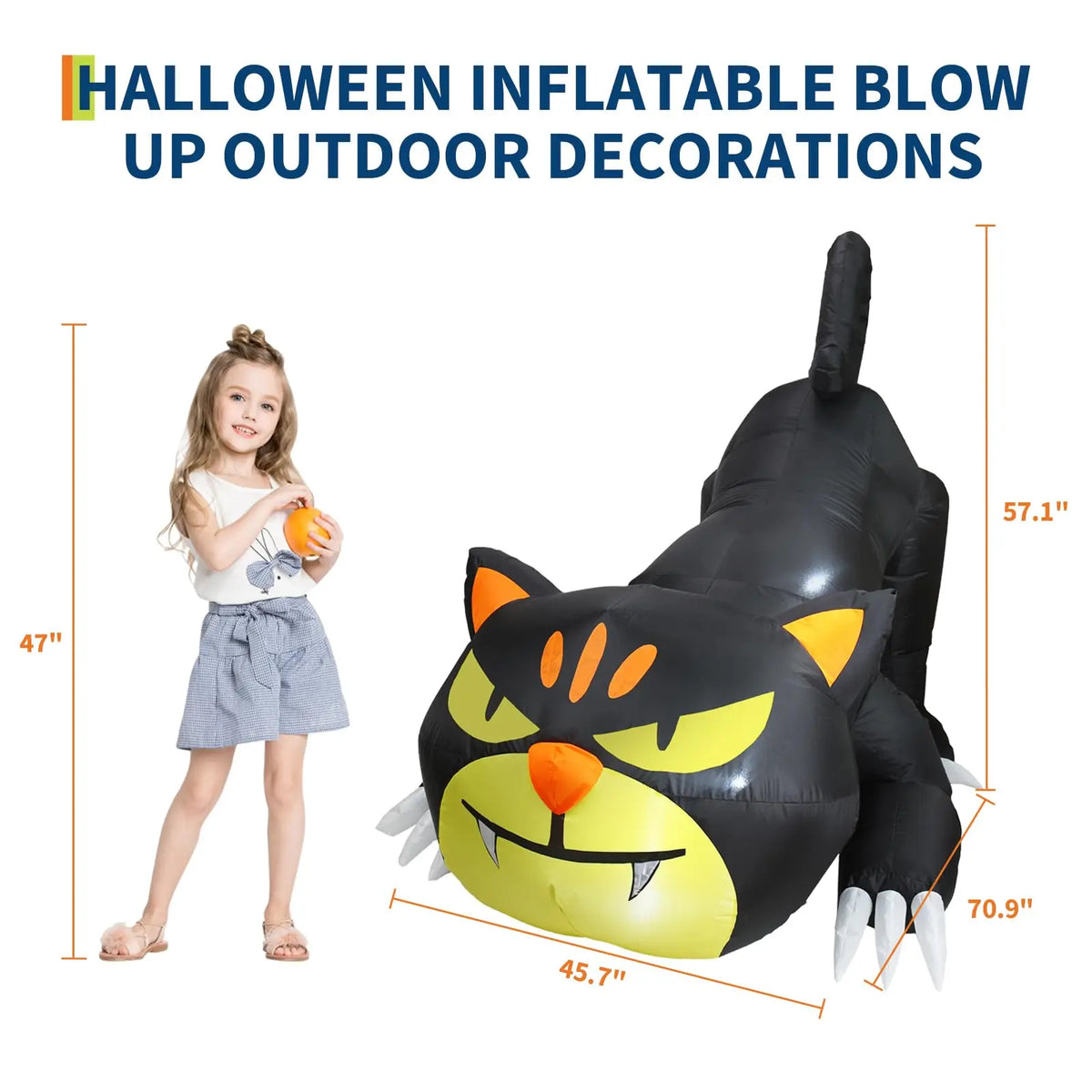 HiMISS Halloween Inflatable Crawling Cat Outdoor Decor With LED Lights