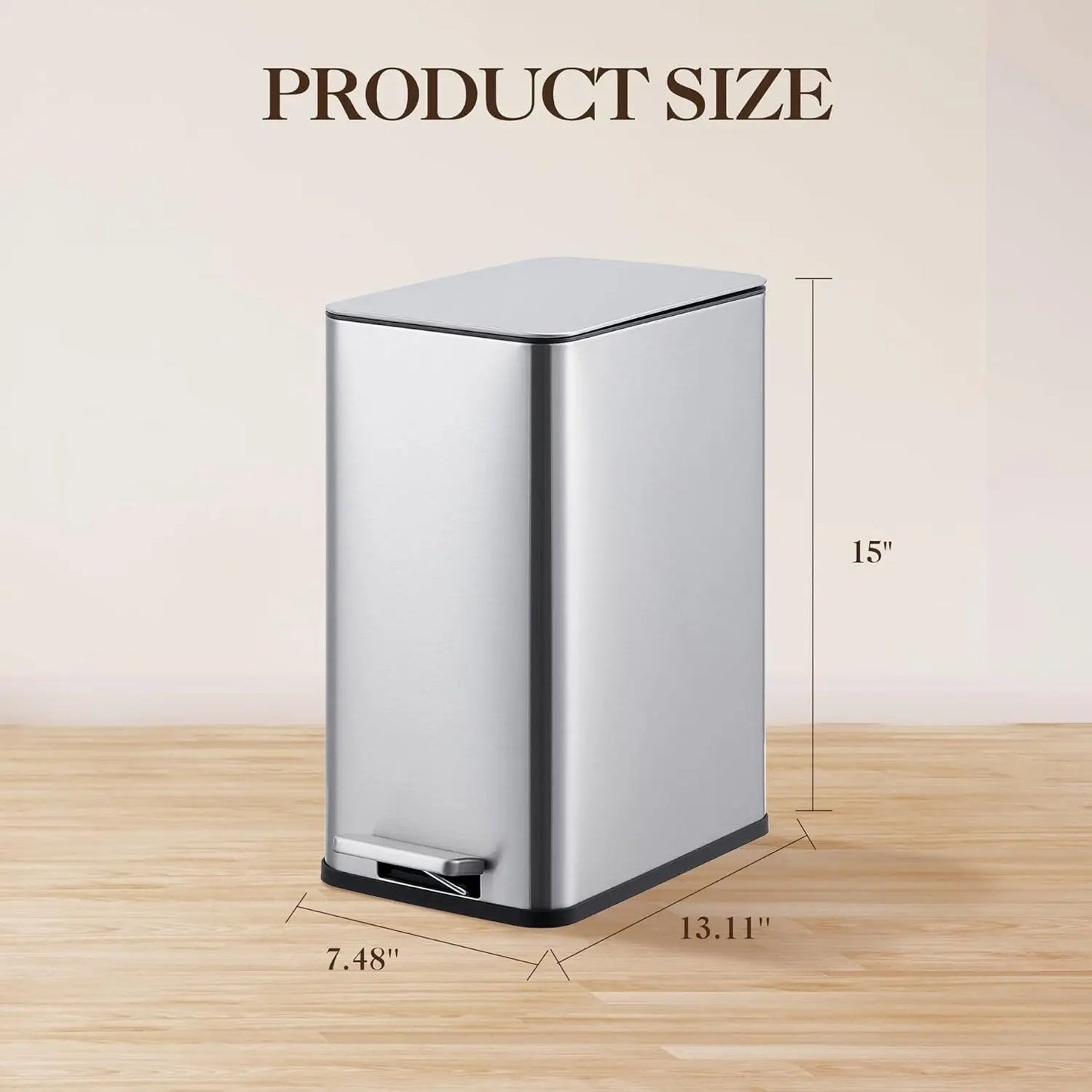 HiMISSCN Stainless Steel Trash Can With Soft Close Pedal