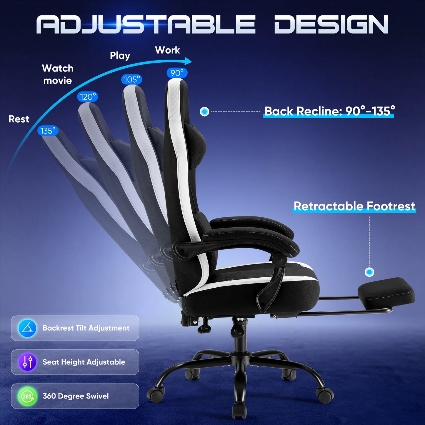 JHK Ergonomic Gaming Chair With Lumbar Support