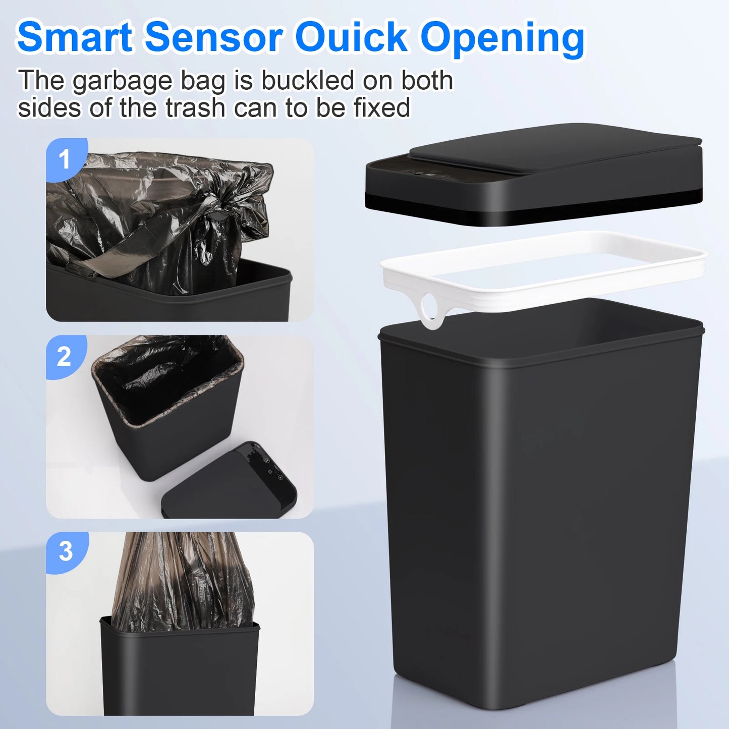 Two Pack Touchless Motion Sensor Trash Cans Slim Design Compact