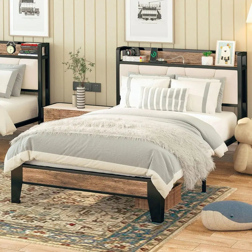 Likimio Twin Bed Frame With Storage Headboard And Charging Station