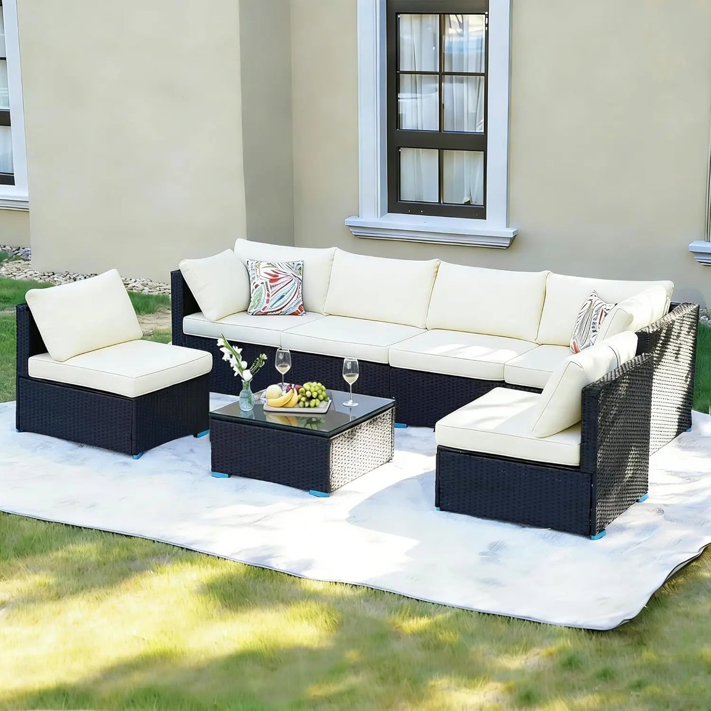XIAOLANG Outdoor Patio Furniture Set All-Weather PE Rattan Sofa Table